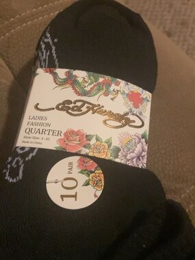 Ed Hardy Black Athletic Quarter Socks - Pack of 10